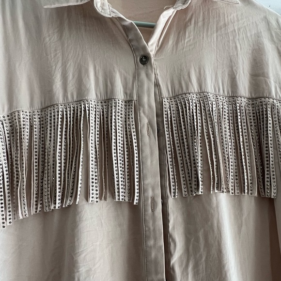Taupe Fringe Button Down - Picture 2 of 3